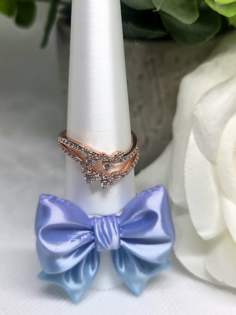 Crystal Double V-Accent Ring On Rose Gold Plating